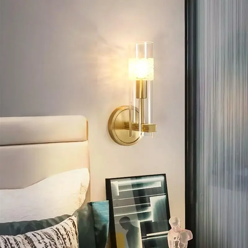 

Light luxury glass bedroom bedside lamp corridor copper wall lamp modern minimalist living room dining room wall hotel guest