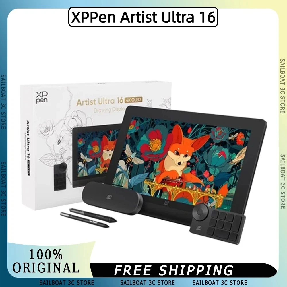 XPPen Artist Ultra 16 Digital Drawing Tablets 4K Ultra HD OLED Touchscreen 3840*2160 16384 Pressure Sensitivity 16K Pen 16K Pen