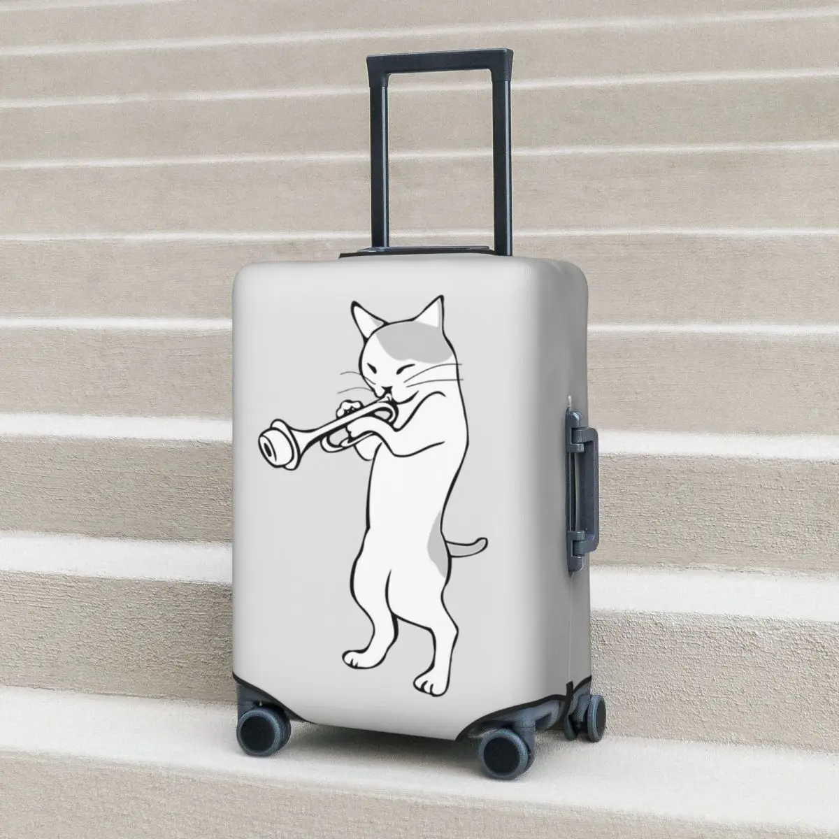 

Cat Trumpet Player Straight Mute Wah Wah Funny Trumpet Suitcase Cover Protection Elastic Luggage Protector Covers for 18-32 Inch