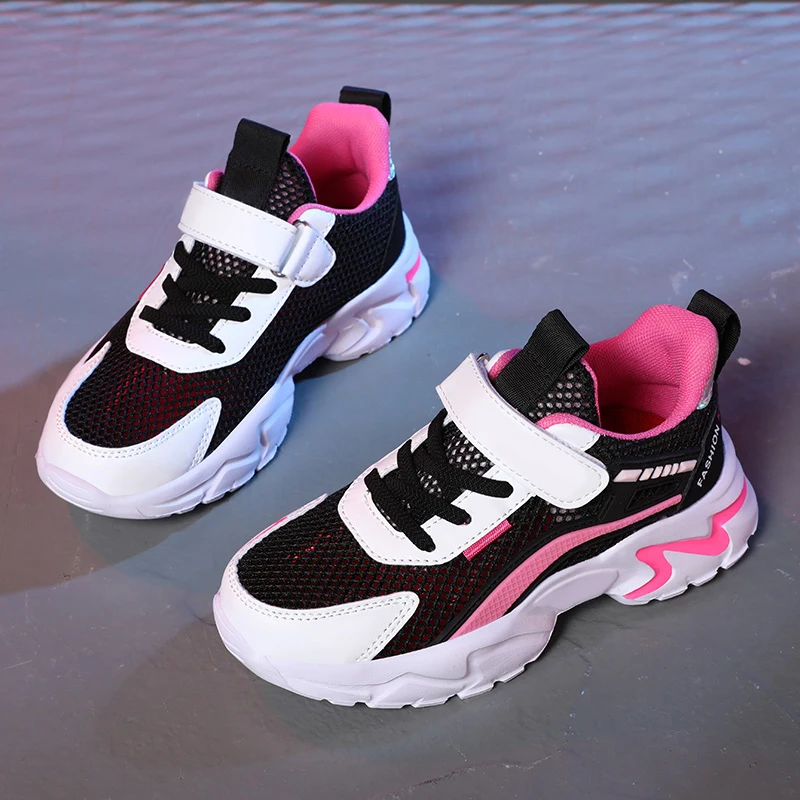 Girl\'s Summer Sneakers Sports Light Running Shoes Hollow Vamp Breathable Kids Flat Walking Casual Teenage Tennis Trainer