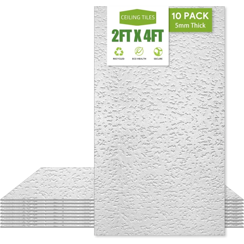 

2ft X 4ft Drop Ceiling Tiles, Waterproof, Washable and Fire-Rated - Reusable - High-Grade PVC 10 Tiles 24 X 48in Ceiling