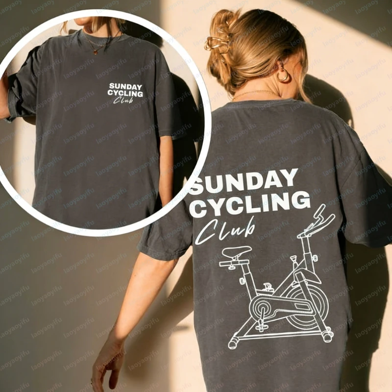 

Sunday Cycling Club T-Shirt Spinning Class Shirts Spin Workout Fitness Workout Spin Class Women Clothing Graphic T Shirts Tops