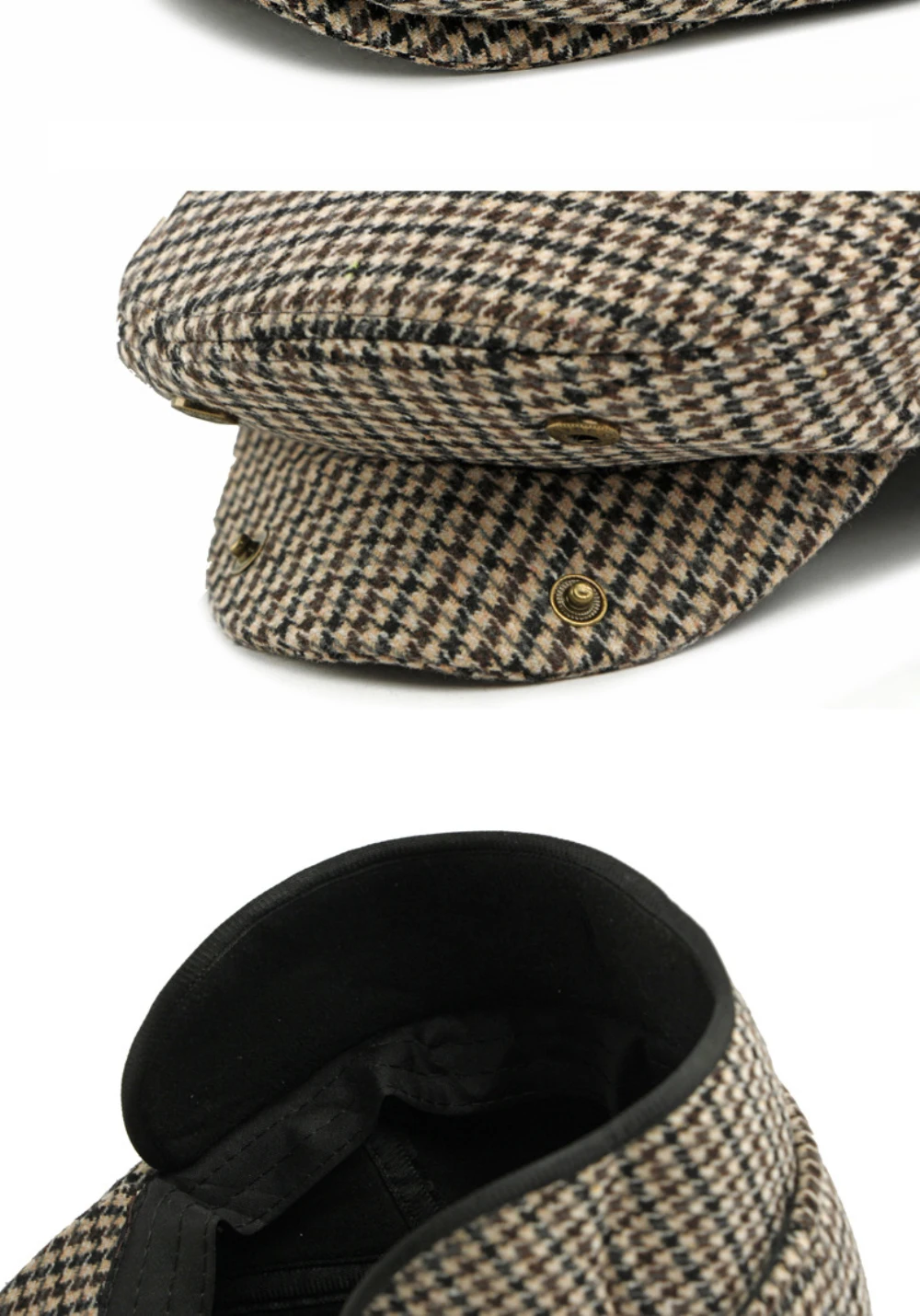 HT5164 Herren- und Damen-Baskenmütze, dicke warme Ohrenklappenmütze, Herbst-Winter-Karo-Ivy-Flatcap, Baskenmütze mit Ohrenklappen für Männer und Frauen. – Detail 5