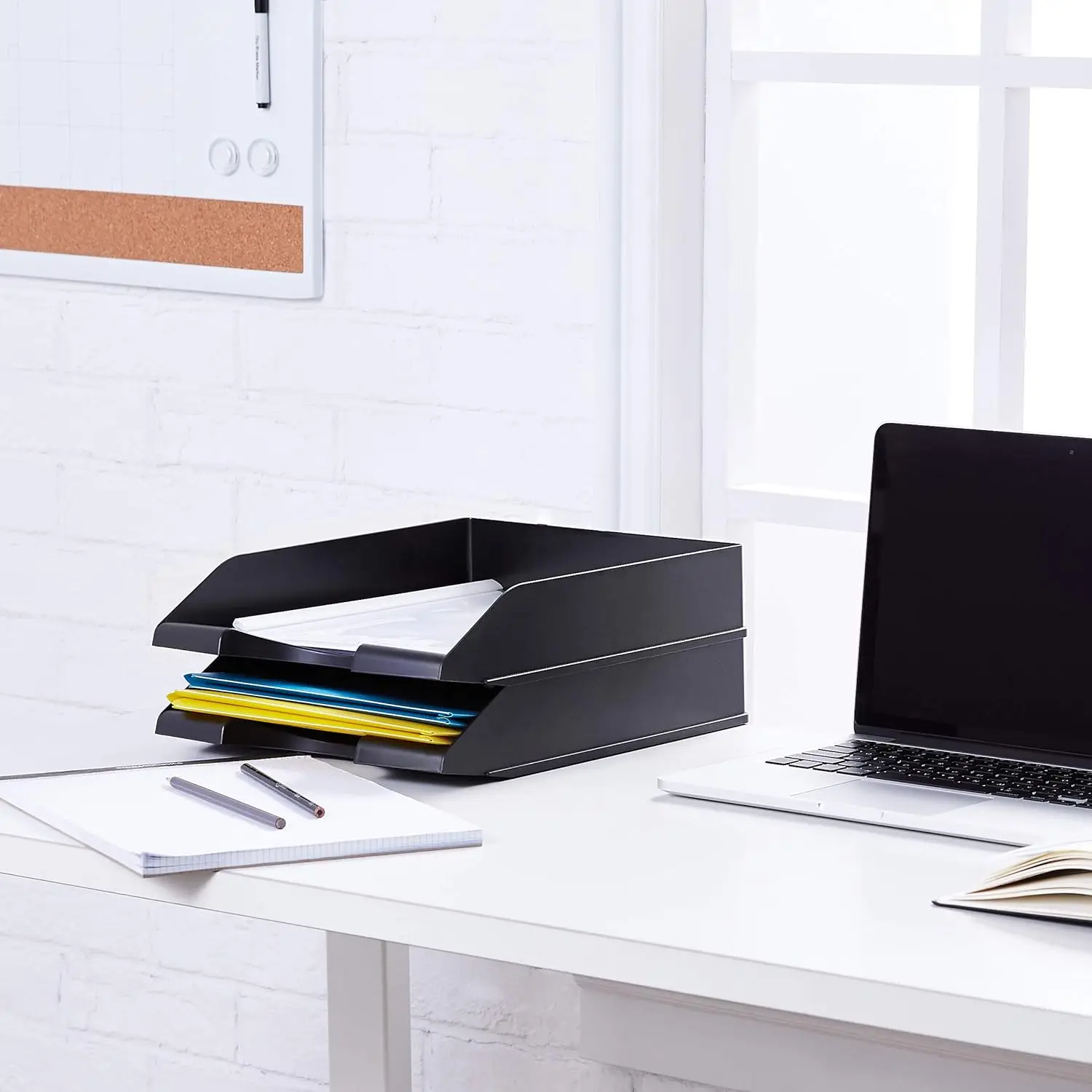 

Basics Rectangular Stackable Office Letter Tray, Desk Organizer for Paper and Document Storage, Black, 12-Pack