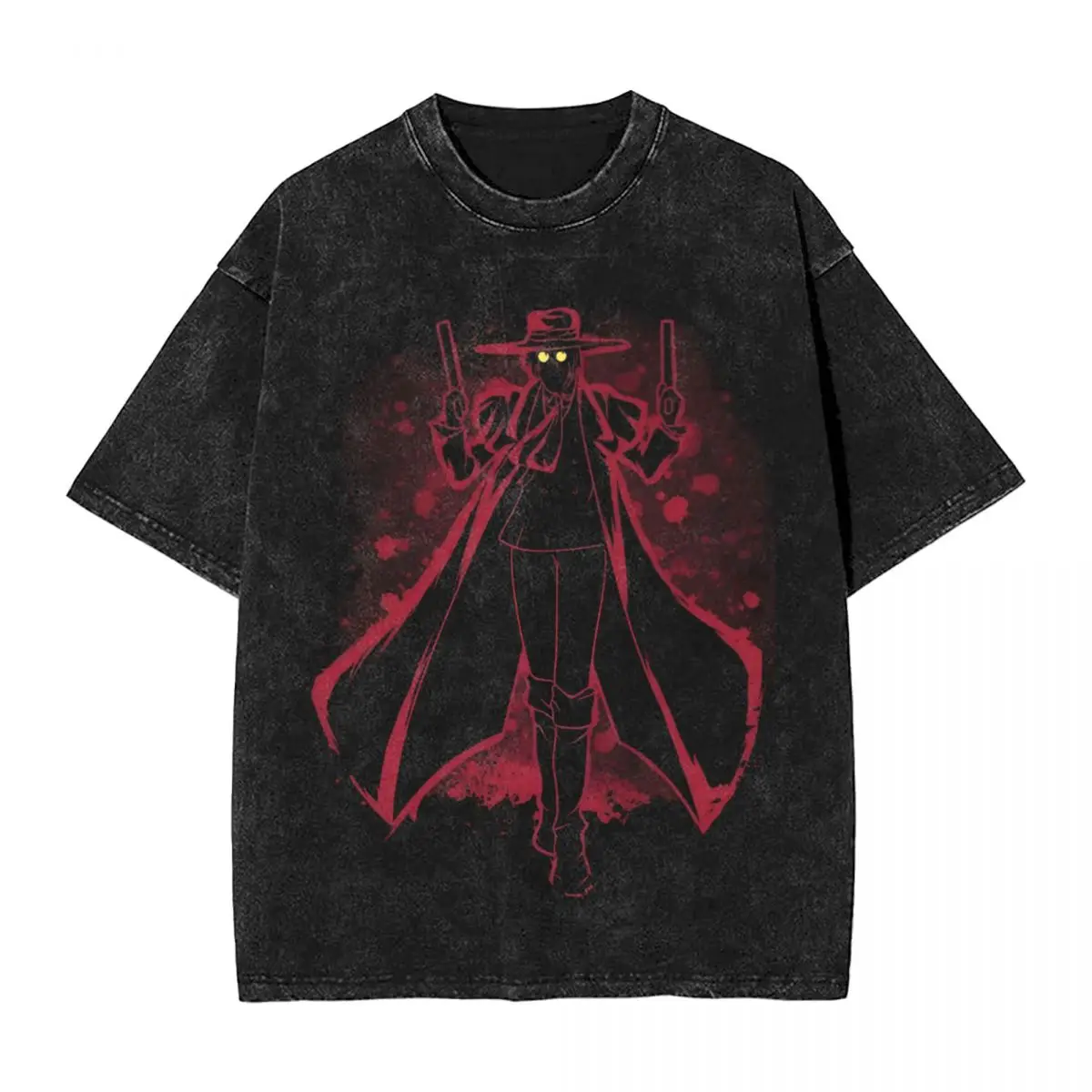 Washed T Shirt Hellsing Anime Alucard T-Shirt Street Manga Vampire Streetwear Short Sleeve Summer Tops Tee Shirt for Men Women