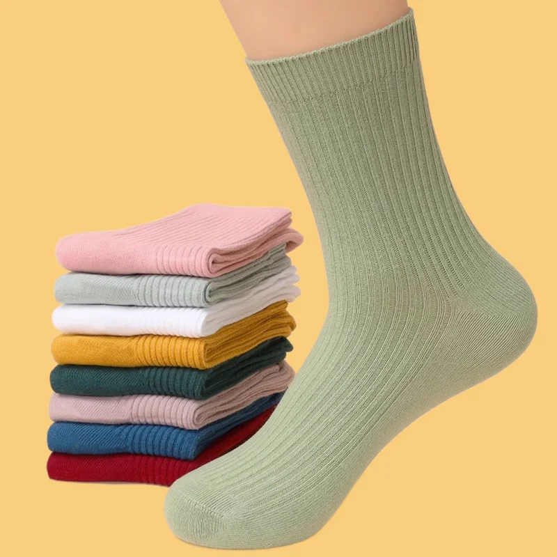 

5/10 Pairs 2024 New Solid Color Plus Thickened Mid-tube Women's Socks No Fading Warm Casual Mid-length Waist Pile Socks