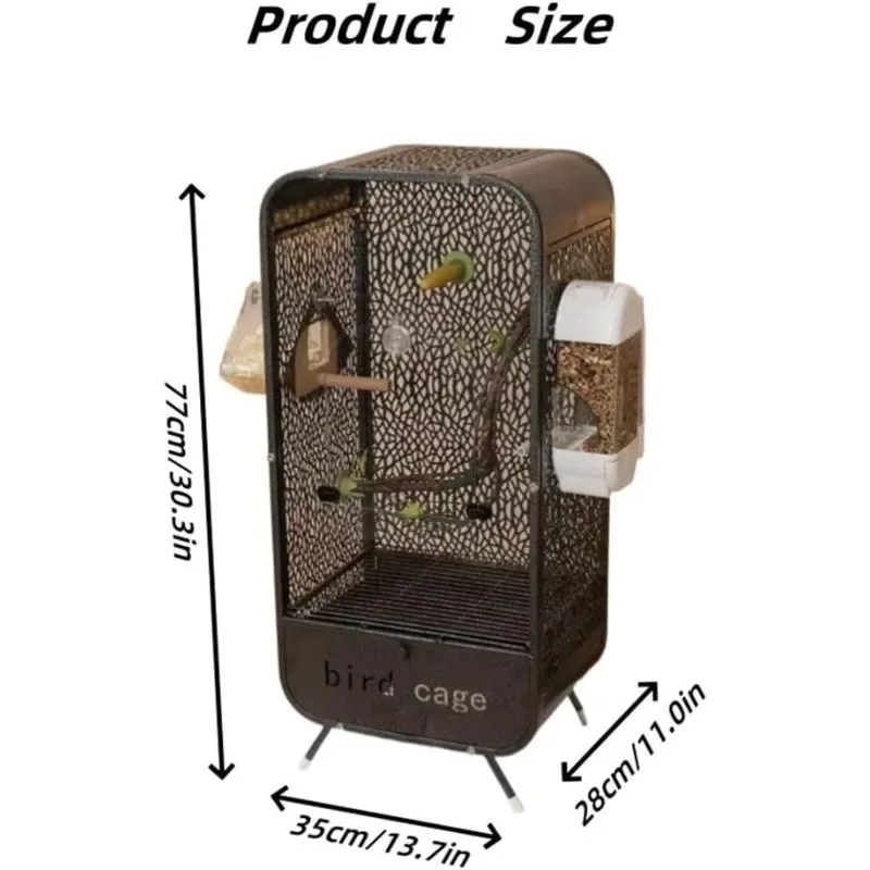 30 Inch Wrought Iron Bird Cage, Bird Play Stand with Open Top, Multifunctional Bird Aviary for Various Small Birds