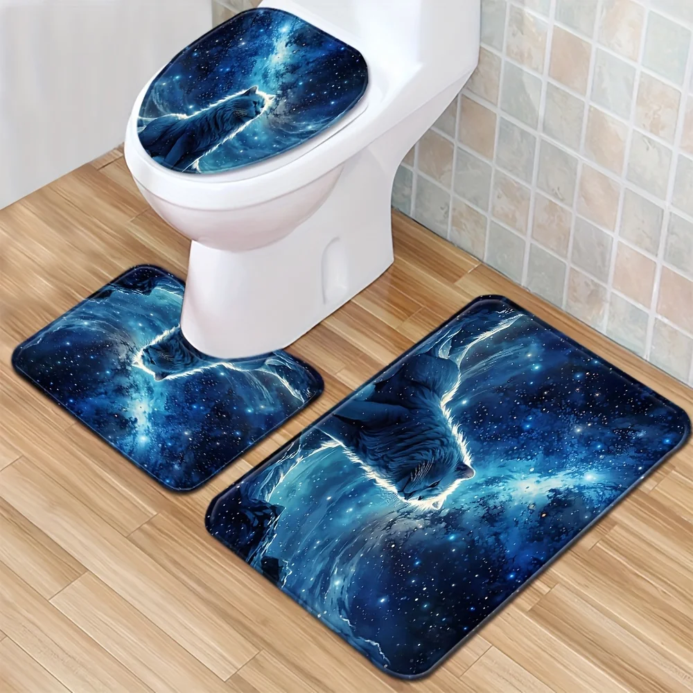 

3pcs Starry Sky Lion Floor Mat Set Toilet Lid Toilet Carpet Bathroom Absorbent Door Mat Bathroom Three-Piece Non-Slip Mat Decora