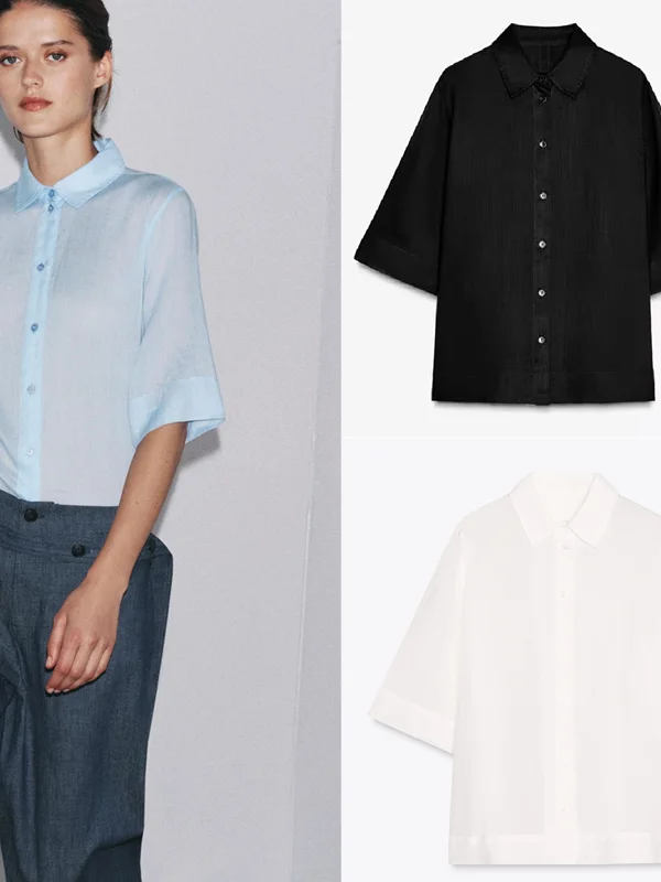 Casual ort Sve irt Ele Sle enkele knop turn-down kraag losse pasvorm zomer dunne stof pure kleur