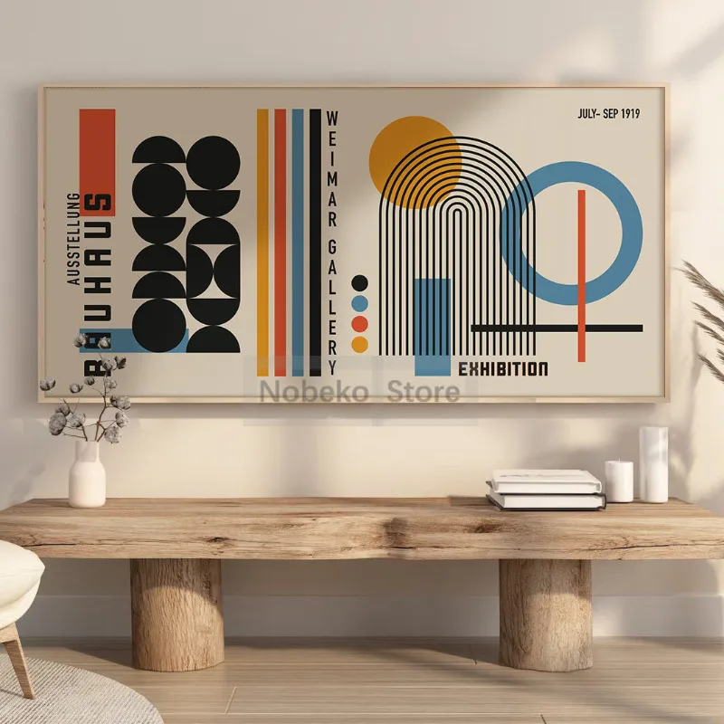 Bauhaus Geometric Exhibition Poster Large Minimalist Abstract Prints Canvas Painting Wall Art Pictures Home Room Modern Decor