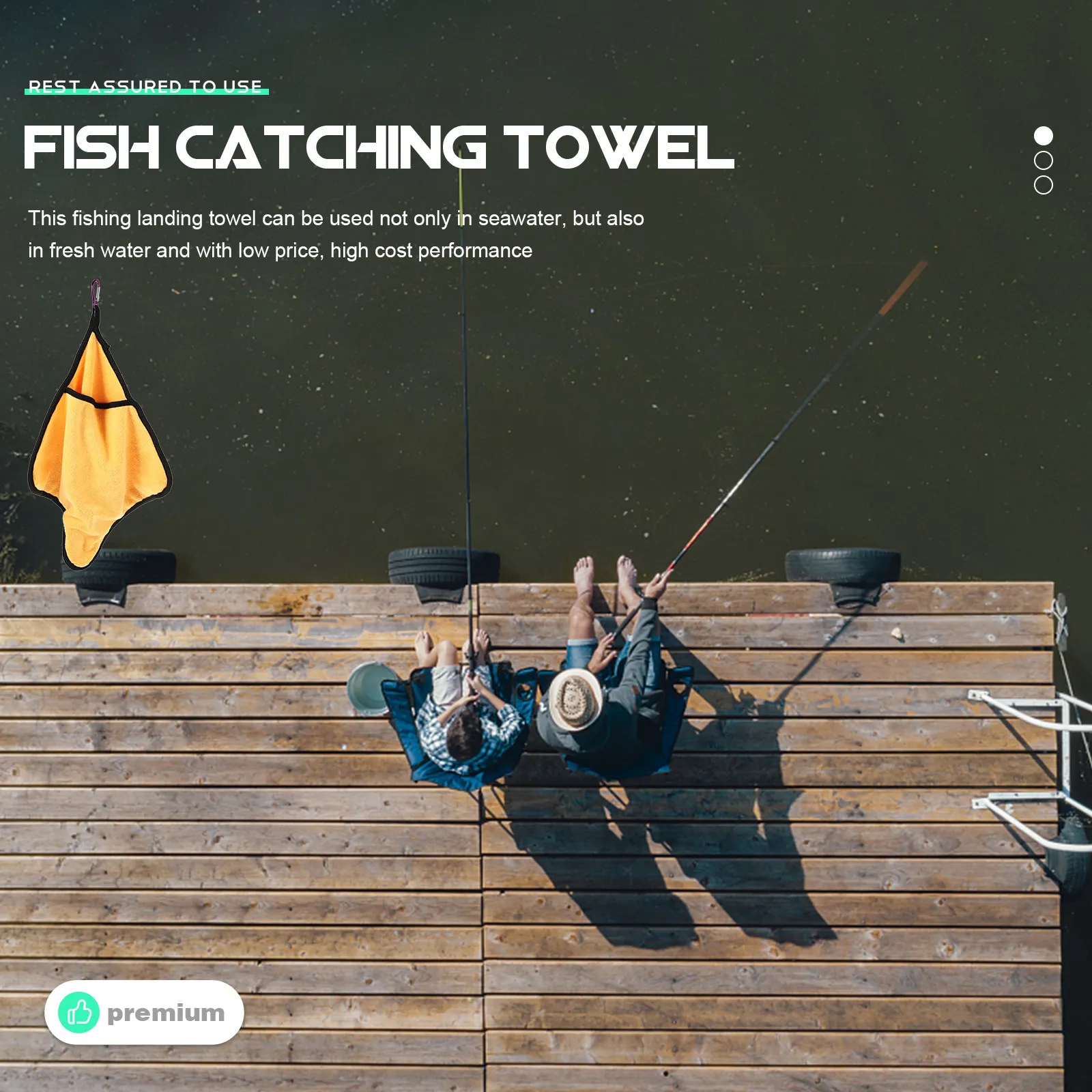 Fishing Towel 2 Pack Double Layer Non Slip Absorbent Fish Handling Cloth with Hanging Lanyard for Anglers