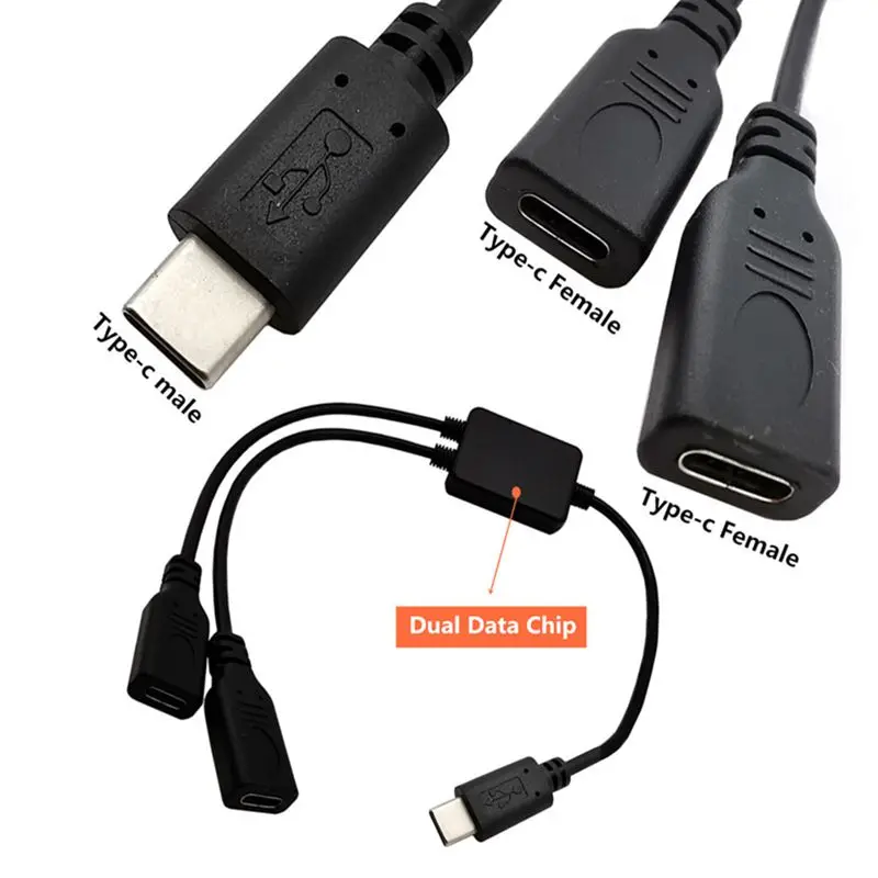 0.3m 1/2 Simultaneous Data Transmission Type-C Male to 2 * Female Phone Tablet Digital Device Universal Data Charging Cable