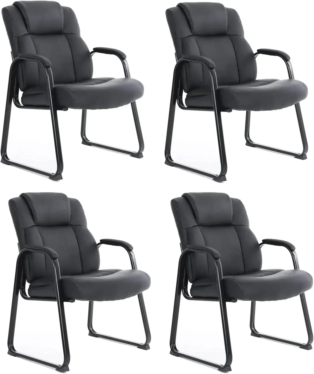 Big & Tall 400 lb. Guest Chair,Leather Reception Chairs with Sled Base and Padded Arm Rest for Waiting Room Office Home (4 Pack)