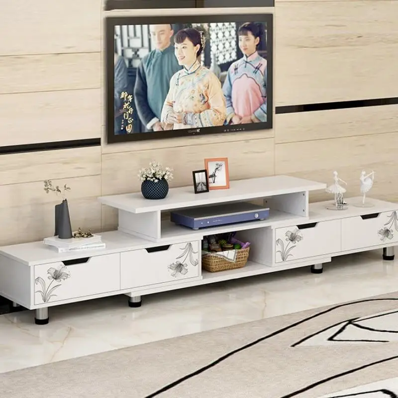 

#Simple Modern Retractable MDF Living Room Nordic TV Cabinet Coffee Table 4 Drawers 5 Shelves Eco-Friendly Durable Space-Saving