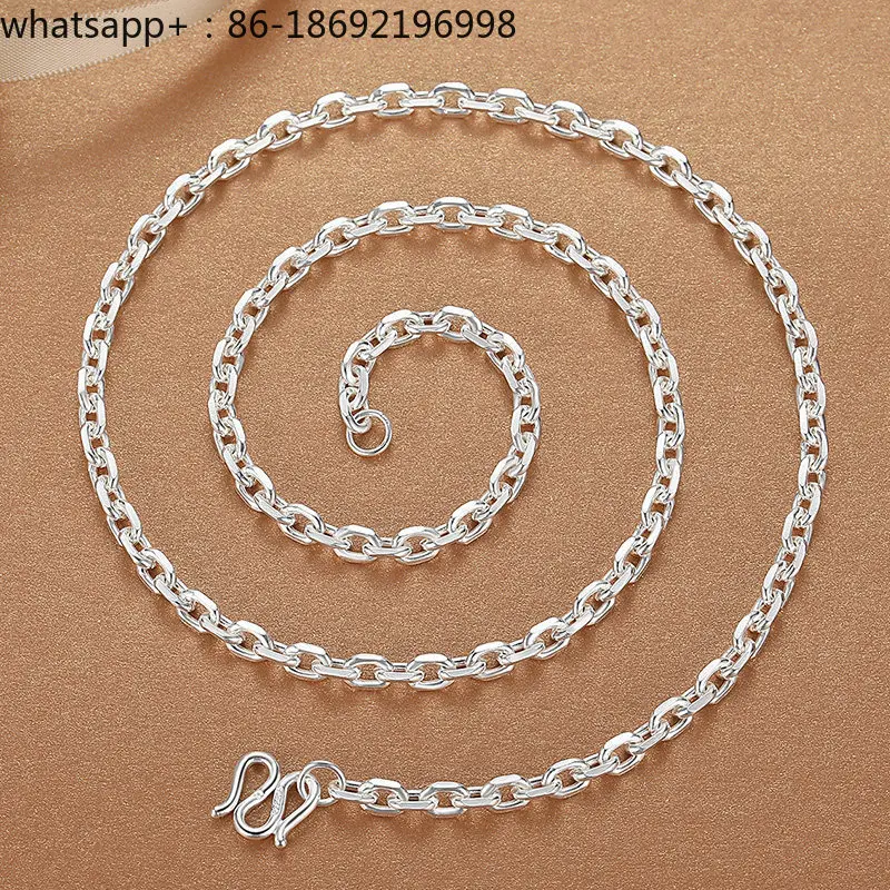 Men's Silver Necklace 999 Sterling Silver Solid Trendy Men's Foot Silver Tai Angle Chain Plain Chain