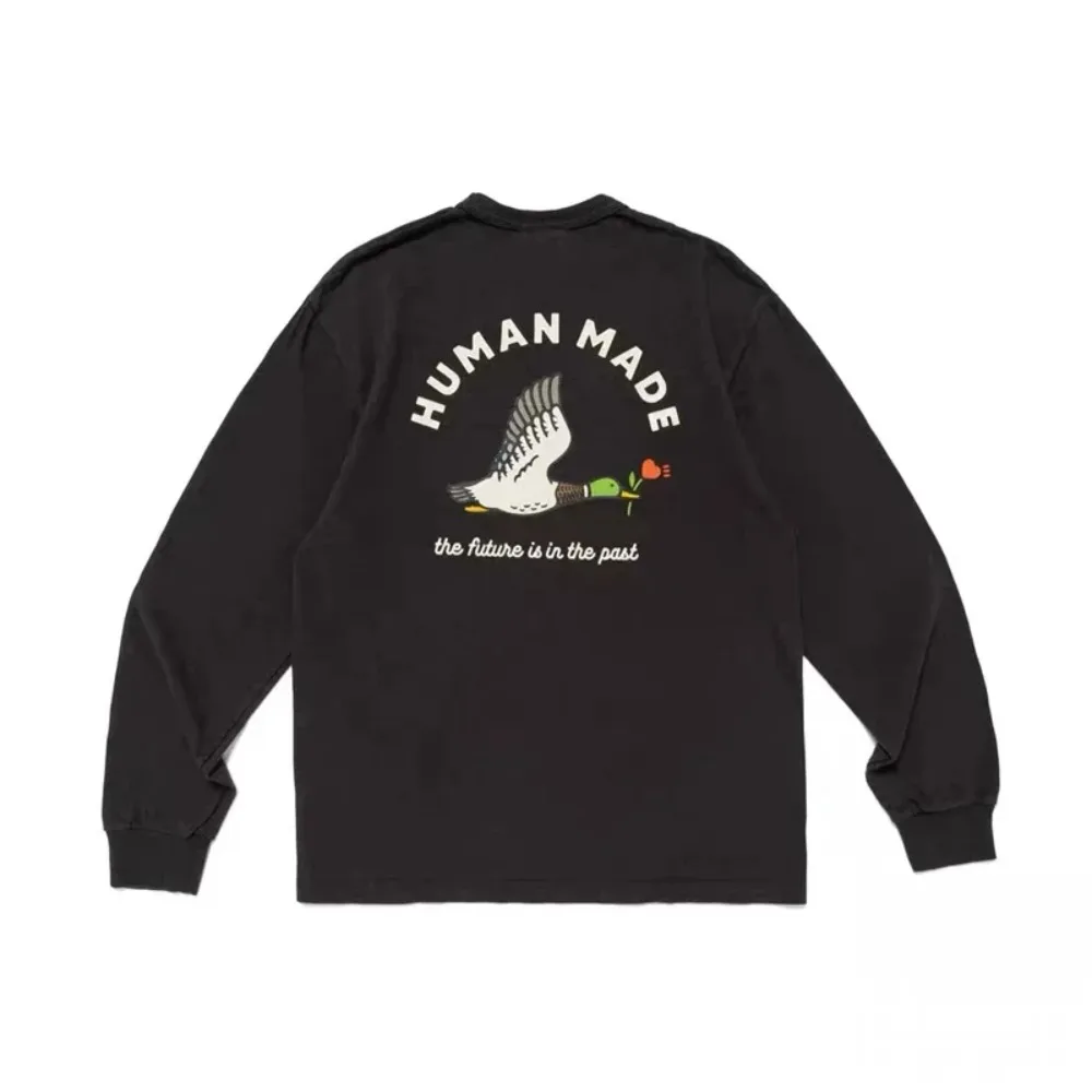 2026 Humanmade Unisex Green Duck Vintage Slub Cotton Loose Long Sleeve Casual T-Shirt