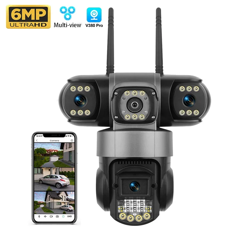 

2026 Veezoom Wifi 6MP PTZ Security Camera with Three Lens Wireless Colorful Night Vision Built-in Mic Features Human Motion Trac