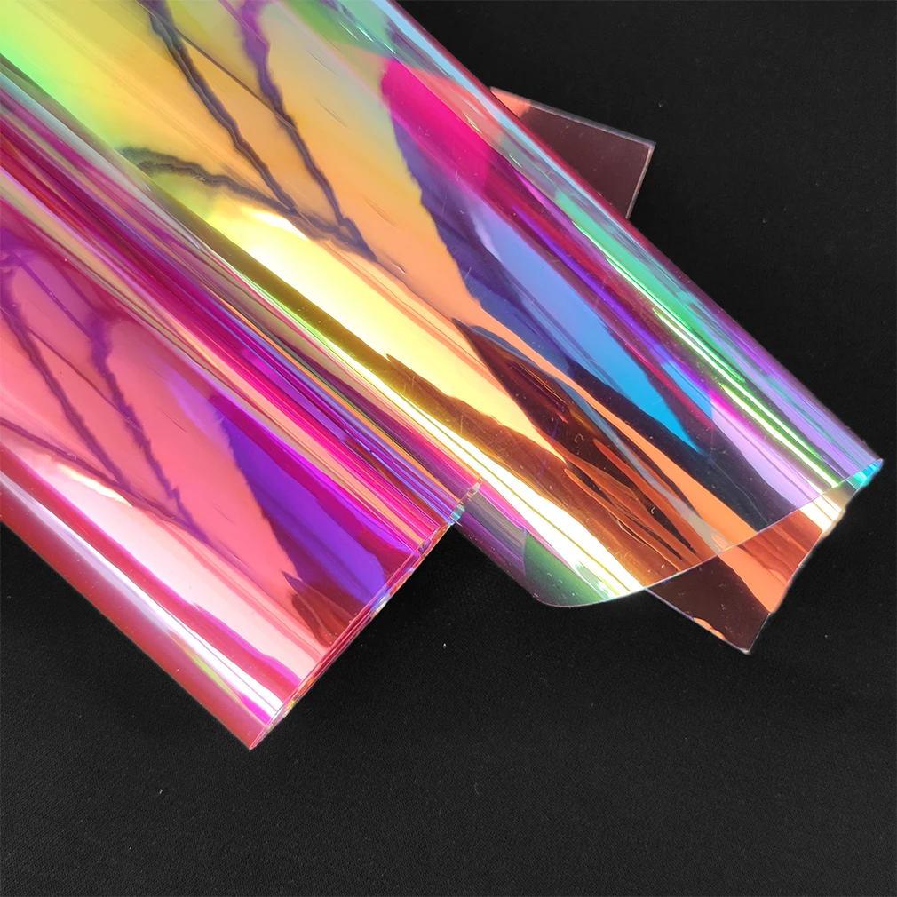 20*30/135cm Transparent PVC Fabric Iridescent Holographic Laser Rainbow Shiny Vinyl DIY Bow Earring Making Craft Bag Sheet 10pcs