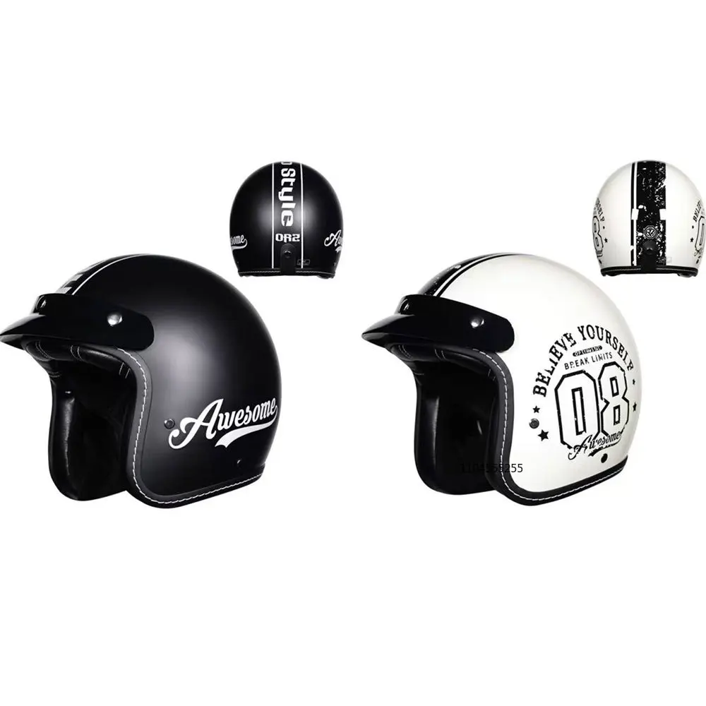 

3/4 Open Face Helmet DOT Certification Helmet Motorcycle Women Retro Cute Semi-open Breathable Helmet Cross-country Casque Moto