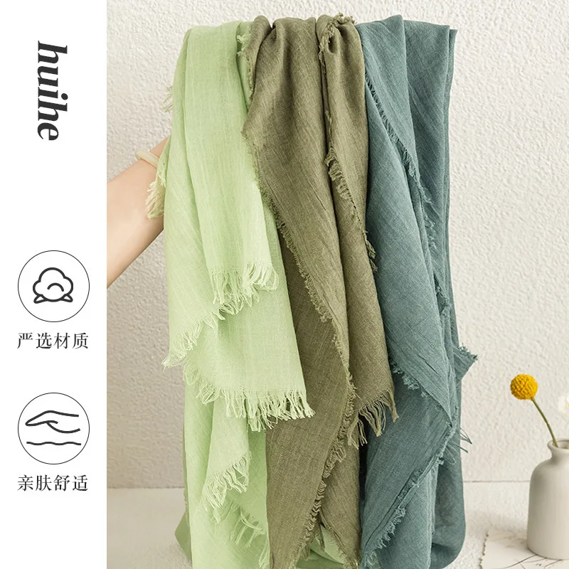 Spring and Summer Imitation Cotton Linen Scarf Women's High-Grade Gauze Minimalist Thin Sunscreen Travel Shawl