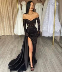 Evening Dress Special Occasion Dress Satin Black Long-sleeved Lace Elegant 2024 CustomVestidos De Graduación فساتين مناسبة رسمية