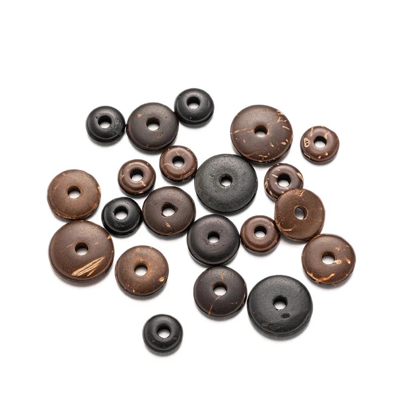 50szt 6 8 10 12MM Naturalna skorupa kokosowa Płaskie dyski Koraliki Spacer Do ręcznie robionej bransoletki Biżuteria Akcesoria Materiały do tworzenia Charms