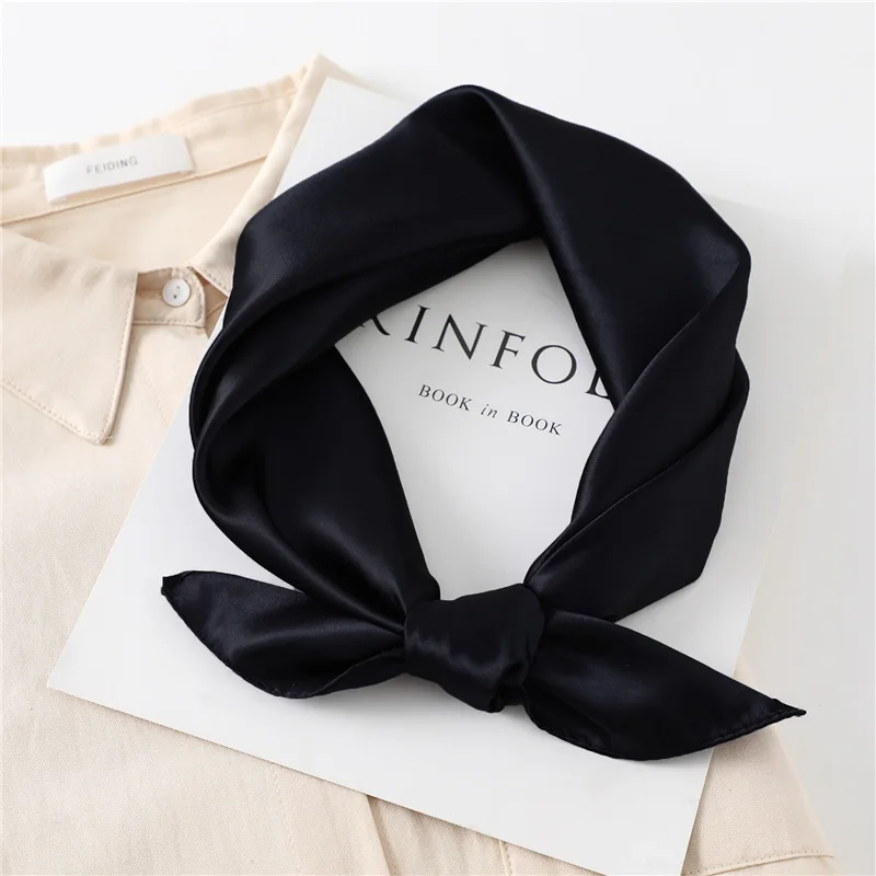 Luxury Satin Solid Silk Square Scarf for Women Girls Soft Hairband Neckerchief Office Hijab Headband Foulard Bag Ribbons Gift