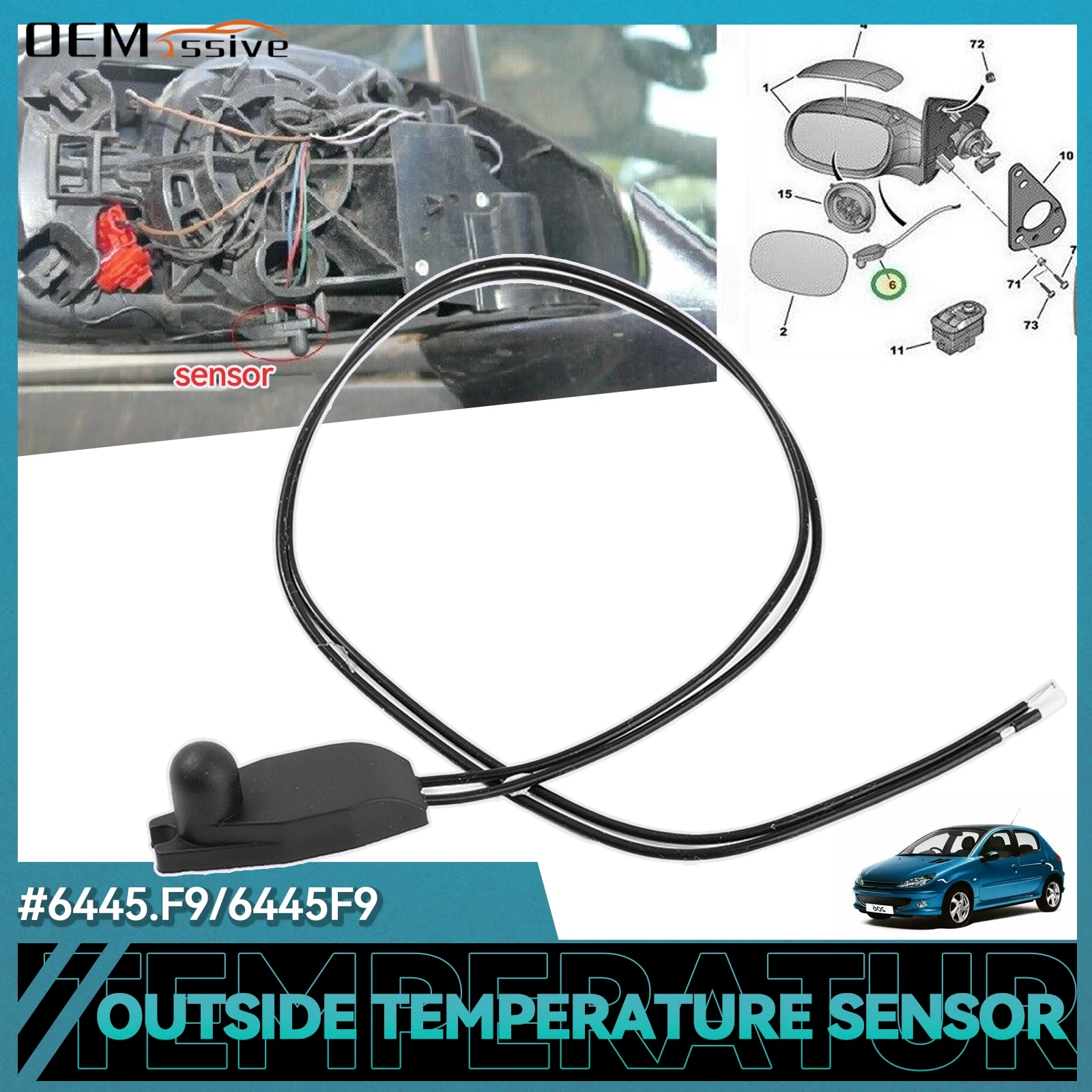 Car Outside Outdoor Transit Air Temperature Sensor 6445F9 Fit for PEUGEOT 206 207 208 306 307 407 Citroen C3 C4 C5 C6 C8 6445.F9