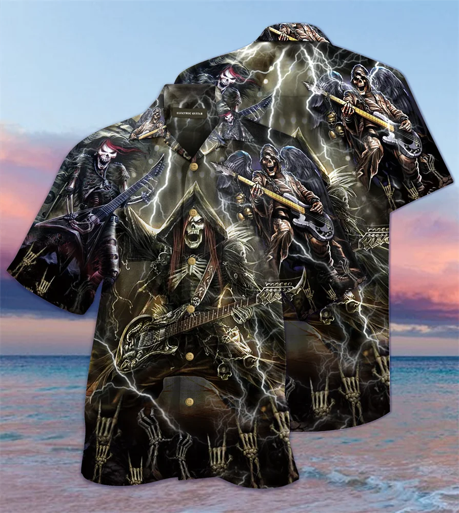 2023 Men\'s Summer Hawaiian Shirts 3d Skull Men\'s Shirt  Casual Short Sleeves Loose Casual Fashion Short Sleeve Tops Male Clothes