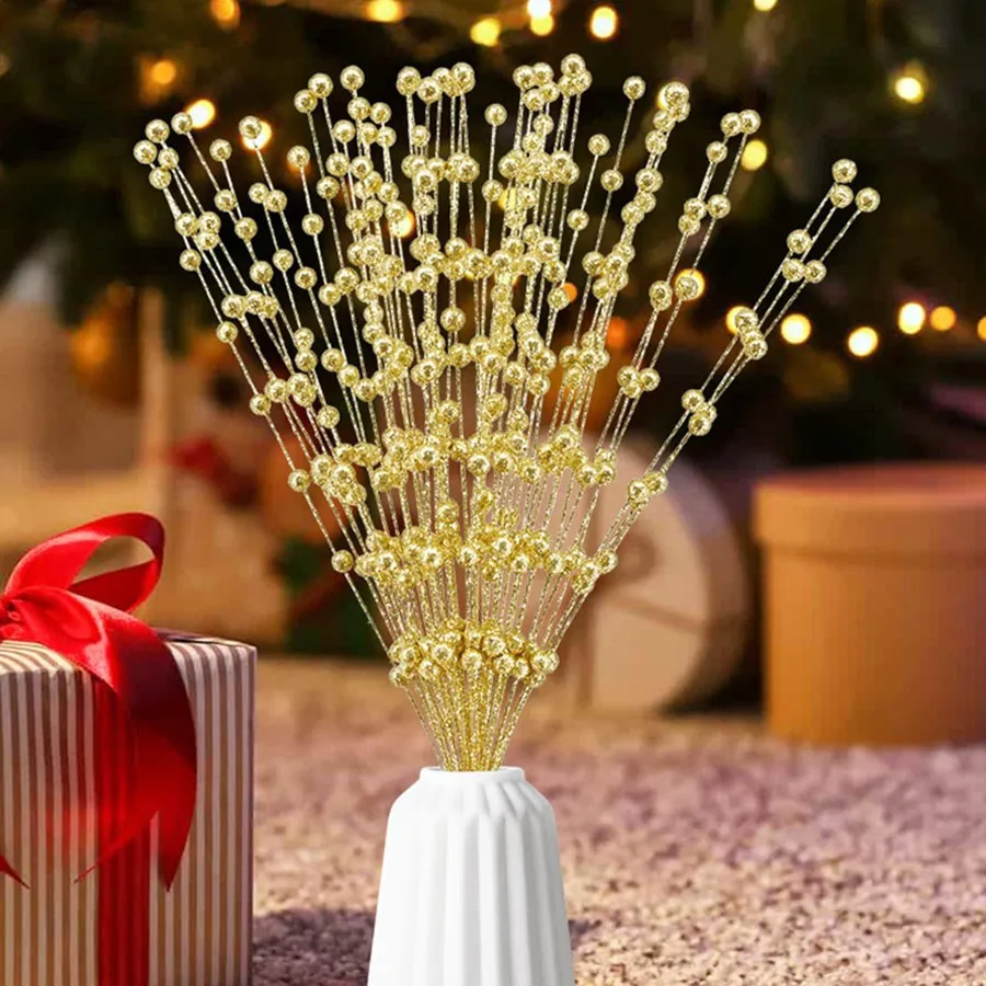 50 szt. 2024 świąteczne brokatowe jagody ozdoba świąteczna materiały fotograficzne kompozycja kwiatowa wystrój domu wakacyjnego 40cm