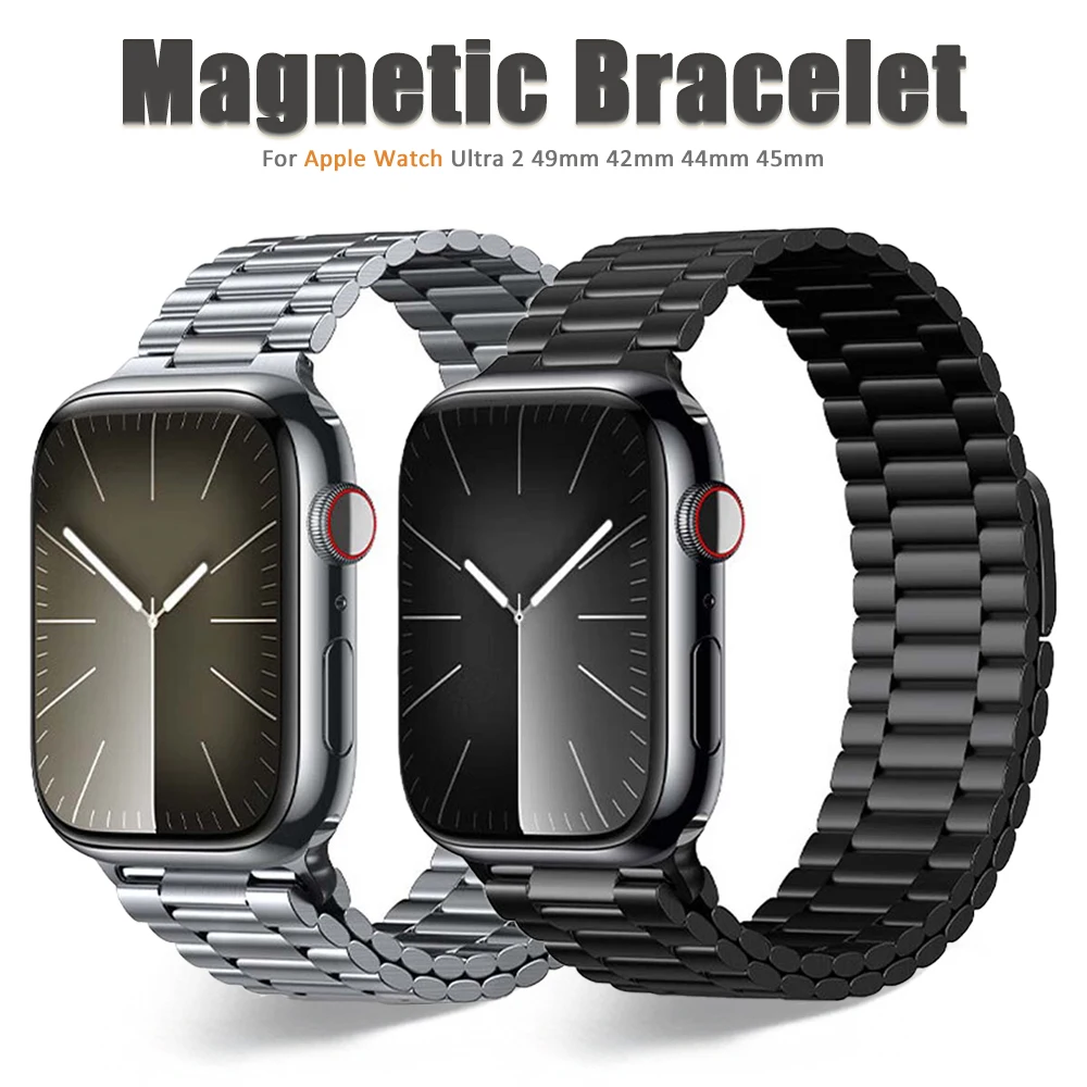 Magnetic Stainless Steel Band For Apple Watch Ultra 2 49mm Series9 8 7 42mm 44 45 41 40 38 Luxury Strap For iWatch4 5 6 Bracelet