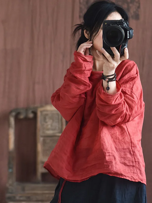 

Spring 2026 Women's Artistic Loose Long Sve irt f High Collar Thin Pure Color Base Layer irt Stand Collar Blouse