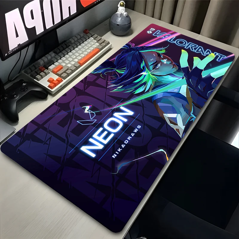 Valorant Neon Mouse Pad Large PC Gaming Accessories Mousepad XXL New Anime Black Sexy Girl Desk Mat Laptop Non Slip Keyboard Rug