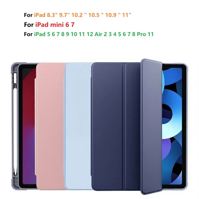 For IPad A19 12th A16 11th 10.2 Pro 11 9.7 Air 11 10.9 10.5 Air 3 Smart Cover with Pencil Holder 10th 9th 8th 7th 6th 5th Fundas