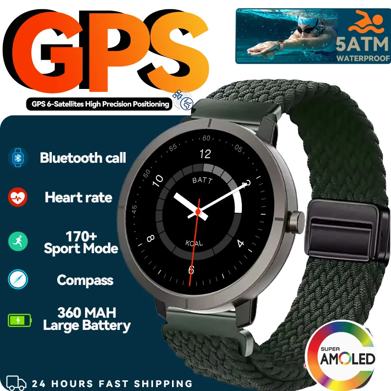 

2025 New Sport GPS Smart Watch Men 5ATM Waterproof Built-in Dual-band GNSS Compass Military Smartwatch Man For Android