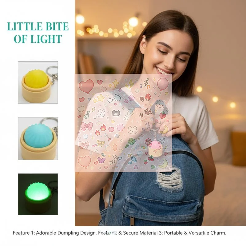 LED Bun Keyboard Clicker Keychain Mini Steamed Bun Stress Relief Sensory Fidget Toys For Autism ADHD Decompression Toy