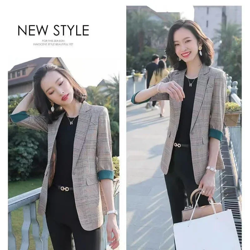 New Blazers Plaid Suits Women Work Office Ladies Long Sleeve Spring Casual Blazer New Fashion Business Blazer Women Jacket Women