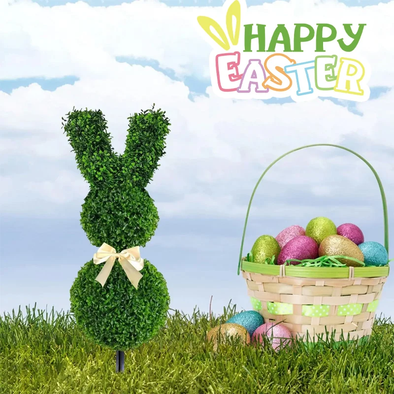 

Топиарий в форме кролика: Пасхальный кролик из самшита в элегантном кашпо, идеально подходит для декора дома, веранды, красивого сада на открытом воздухе