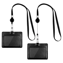 PU Leather Work Card Holder Fashion Women Men Name Badge Holder ID Business Case Office School Bank Credit Card
