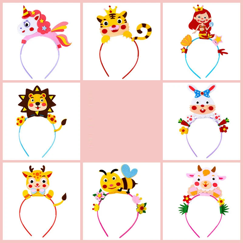 Cute Tiara Headband DIY Toy Animal Cartoon Creative Art HandiCraft Party Performance Decor Kindergarten Kids Educational Toys