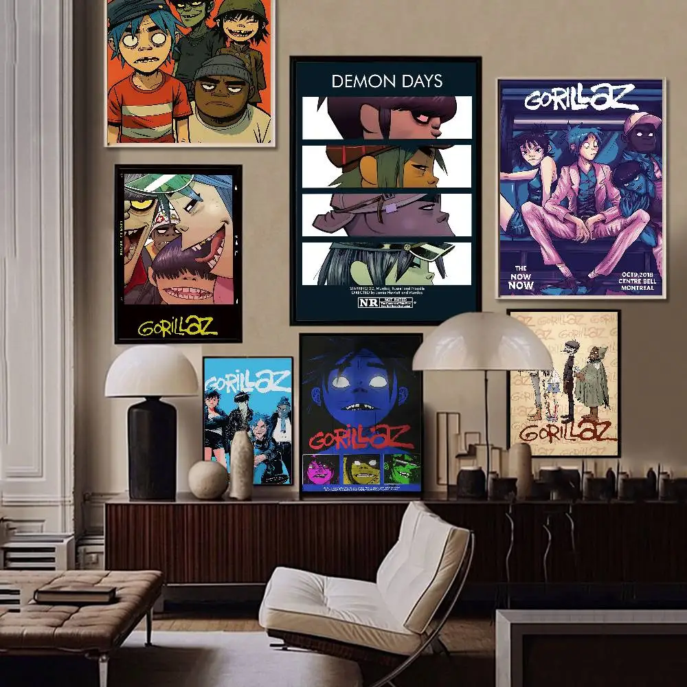 Virtual Band Gorillaz Self-adhesive Art Poster Whitepaper Prints Posters Artwork Aesthetic Art Wall Painting