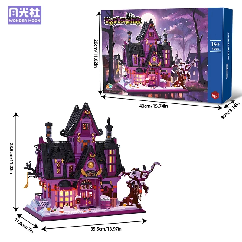 WONDER MOON Magic Broom Bar Building Blocks Creative City Street View Building Model Bricks Kids DIY Toys Halloween Gift