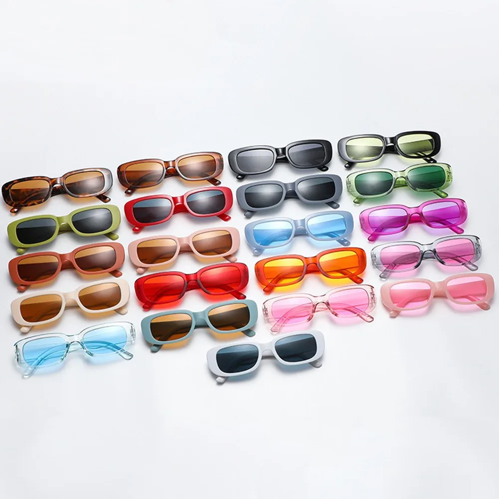 Trendy Narrow Square Frame Y2K Sun Glasses Candy Color UV400 Protection Rectangle Sunglasses Black Shades for Women Men