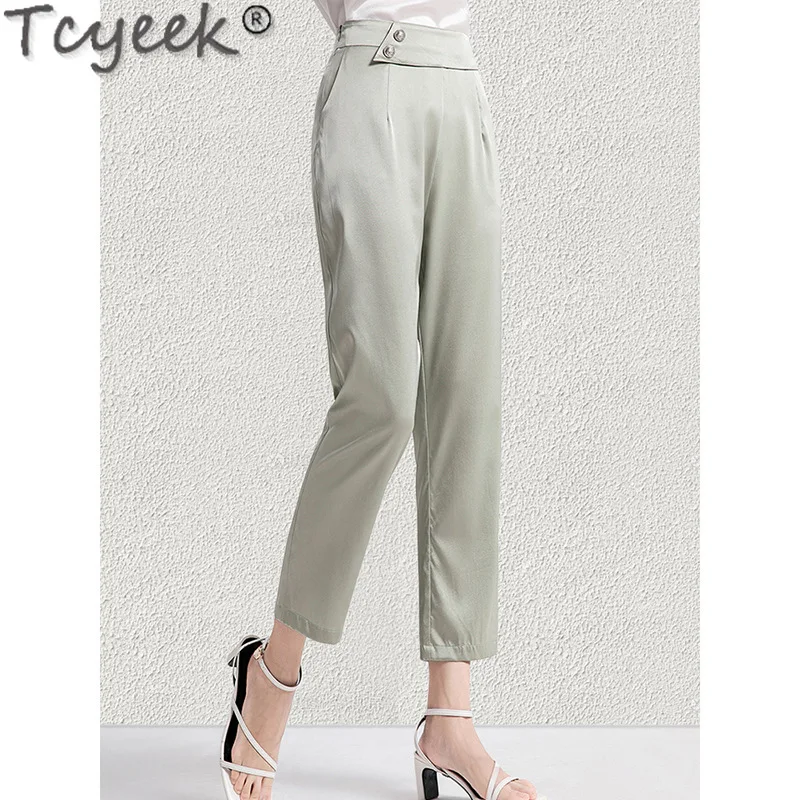 

Tcyeek 95% Mulberry Silk Harem Pants Spring Summer Pants Thin High Waisted Pants Women Ankle-length Woman Trousers 2024 Black