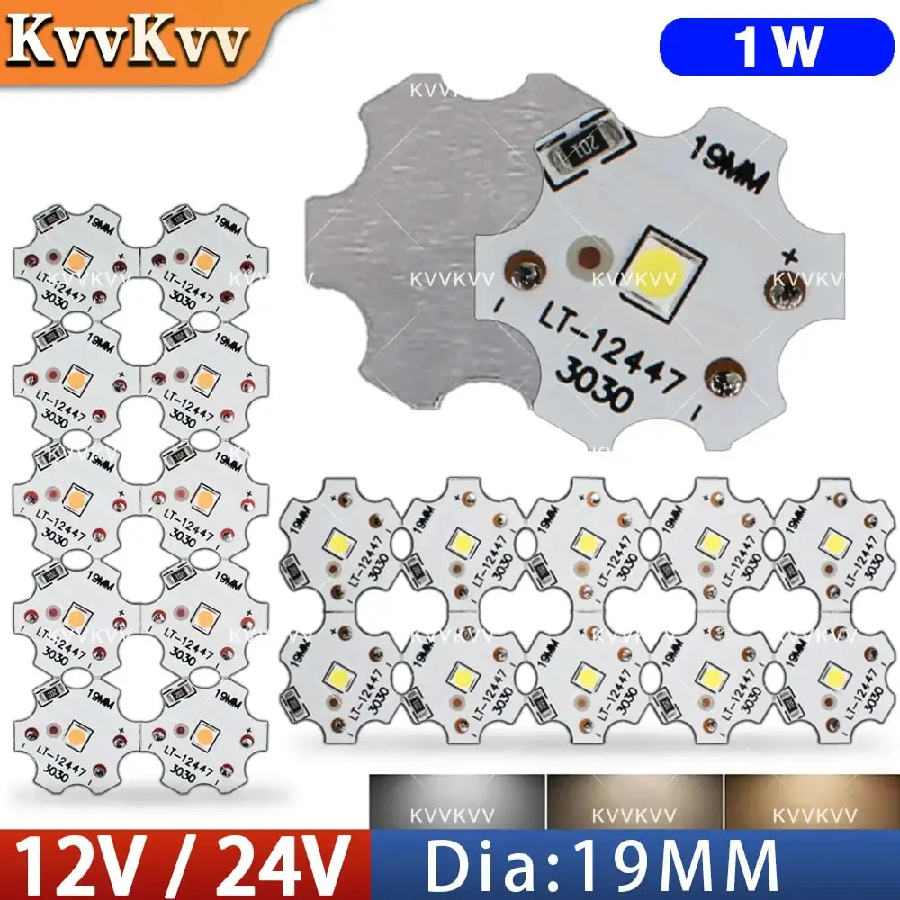 10PCS 19mm 1W Warm White LED Lamp Beads Board for DIY Plant Light, Home Ceiling Lighting, 12V/24V Aluminum LED Chip Source