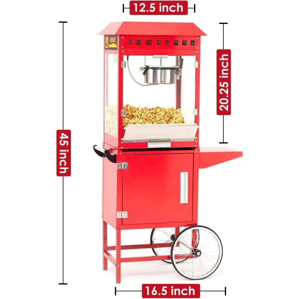 الأجهزة الصغيرة - آلة صنع الفشار مع عربة، صانع الفشار مع غلاية سعة 10 أونصة تشكل ما يصل إلى 64 كوبًا، مسرح أفلام عتيق تجاري #5
