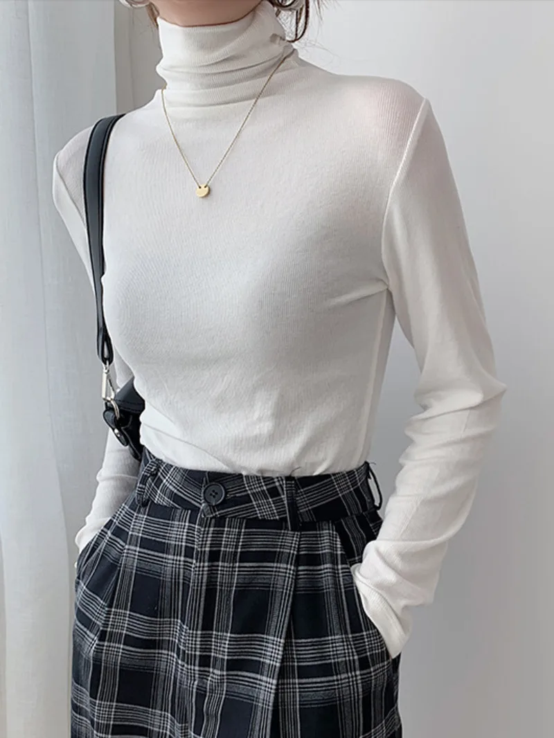 

Autumn/winter Korean Version New High Neck Long Sleeve Pullover Women Cinching Waist Solid Slim Casual Knit Top D688