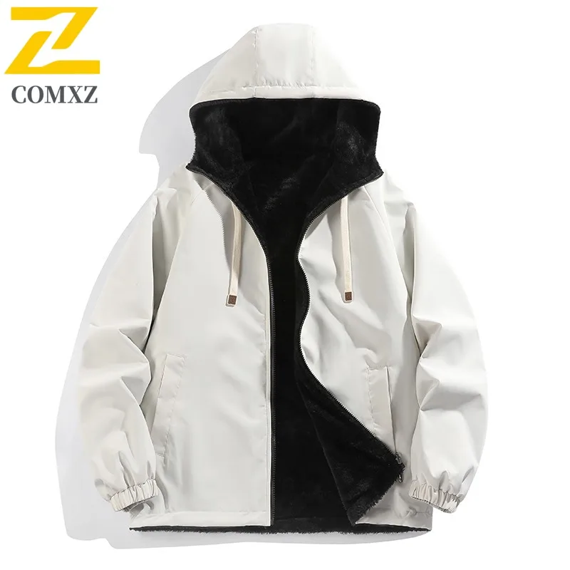 COMXZ Winter Jacket Reversible Fleece Lined Thickened Loose Padded Jacket Casual Daily Wear Style Lightweight Cotton Coat