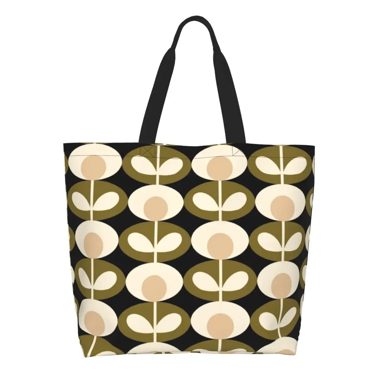 Orla Kiely 꽃 쇼핑 토트백, 재사용 가능한 추상 스칸디나비아 캔버스 식료품 쇼퍼 숄더백