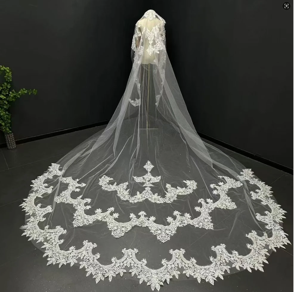 

Уникальная кружевная свадебная фата, длинный свадебный аксессуар с расческой, однослойная фата невесты, мм, свадебные аксессуары